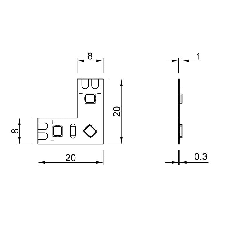 Corner connector PREMIUM LED-2835 SMD strip 120 LEDs/m, 0.14W, 12V, IP20, daylight