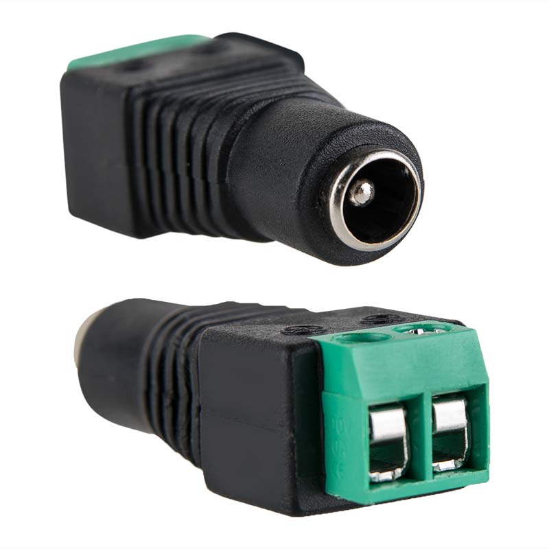 Connector-socket for power plug 2.1 / 5.5 mm (female), with terminal block (forscrew)