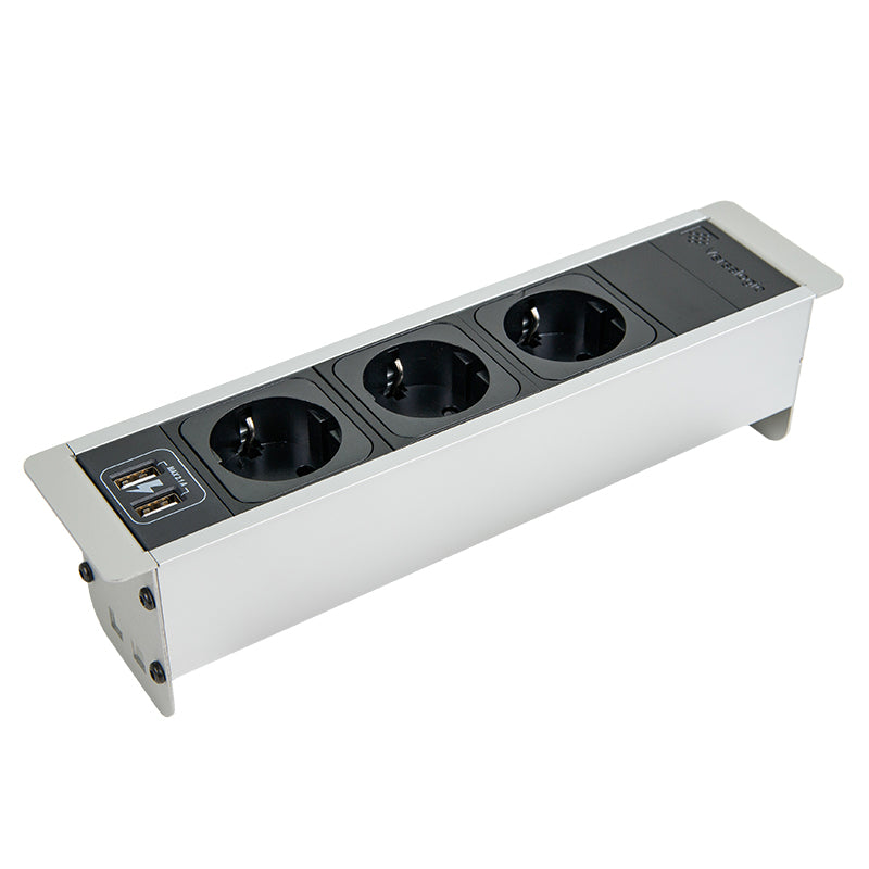 VersaFRAME Multi-plug socket with frame, 3 sockets, 110-220V, 16A, IP20, matt black / anodised aluminum