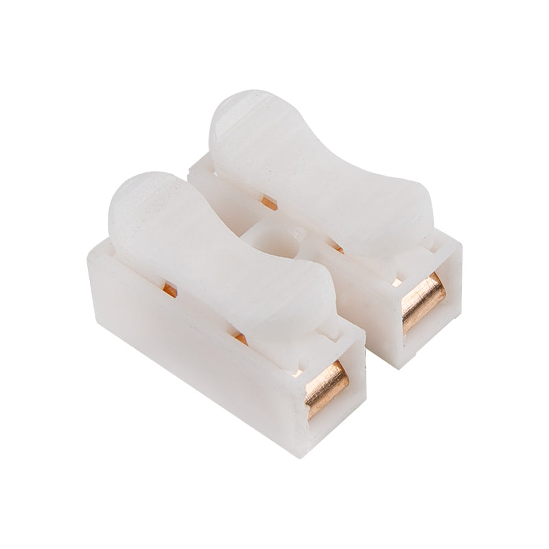 Quick-clamp terminal block for two wires, 220V, 10A, 0.2-2.5 sq.mm, copper/plastic, white